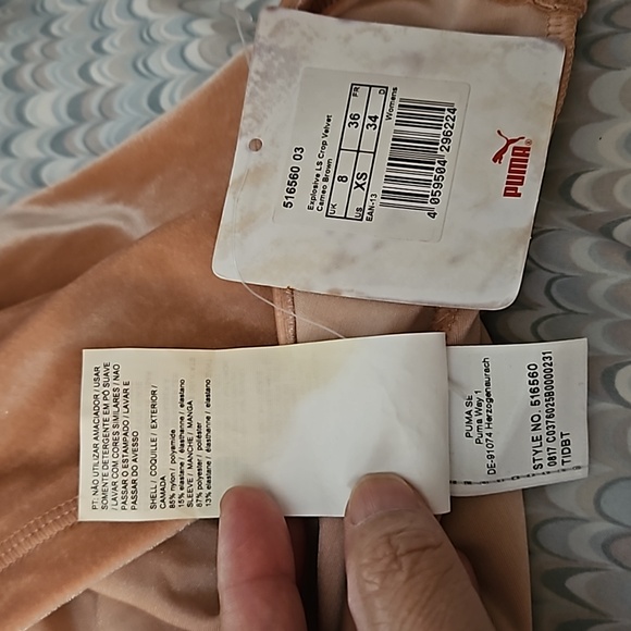 PUMA VELVETY CROP LONG SLEEVES TOP MESH SLEEVES XS - Picture 6 of 6